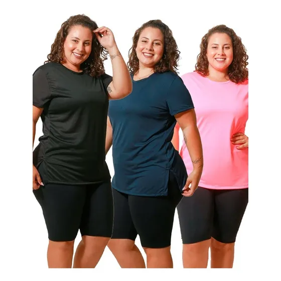 Kit 3 Camiseta Feminina Plus Size Veste Legging Gg Ao G5