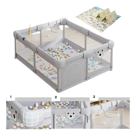 Corral Centro De Juegos Bebé Con Accesorios, 150*180cm Color Gris Diseño De La Tela Liso