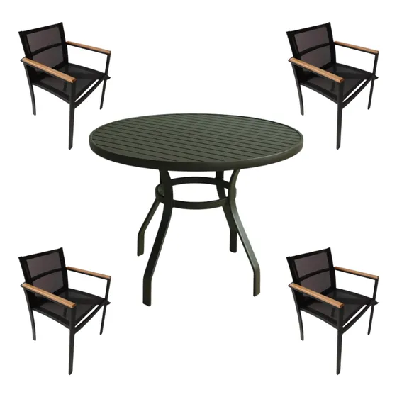 Jogo De Mesa 90cm Ripada 4 Cadeiras Aluminio Piscina Jardim