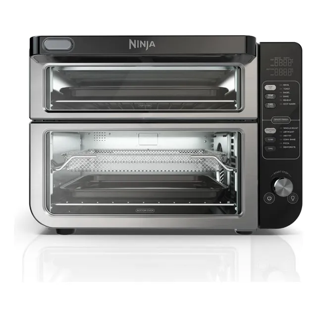 Ninja - Horno Doble 12 En 1 Dct401 Con Puerta Flexible, Flavorseal Y Acabado Inteligente, Convección Superior Rápida Y Fondo Para Freír Al Aire, Hornear, Asar, Tostar, Freír Al Aire, Pizza Y Más