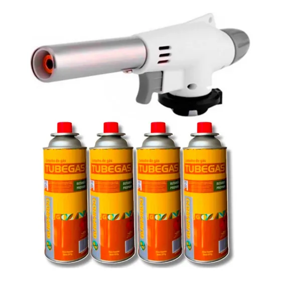 Kit maçarico culinário gourmet profissional 4 refil gás ntk Starfer cor amarelo escuro