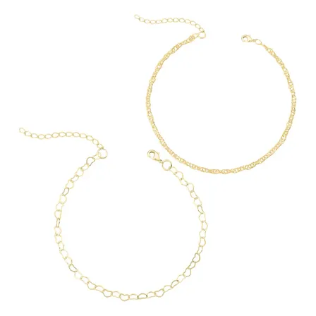 Tornozeleiras Folheadas Ouro 18k Singapura Coração Presente Dourado 22 Cm