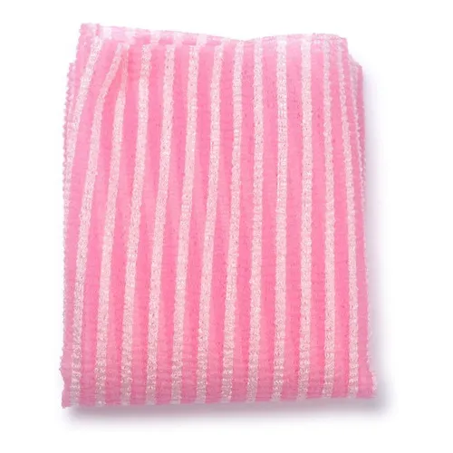 Toalla De Baño Exfoliante Rayada Blanca & Rosa Basicare X1