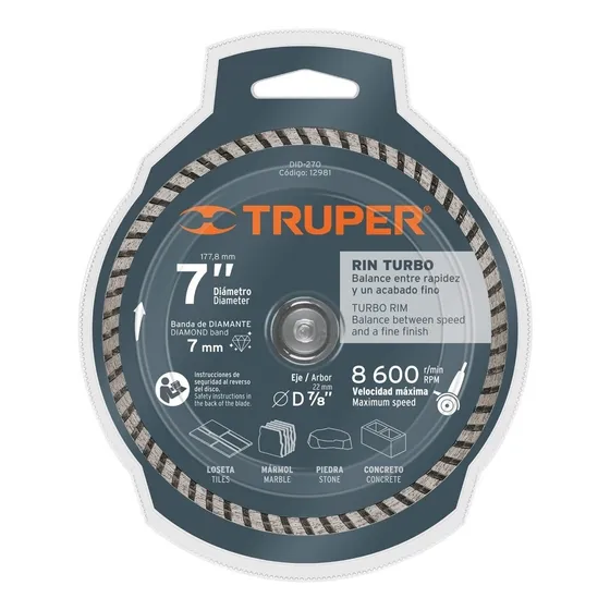 Disco Diamante Turbo 7'' Cortar Concreto Piedra Truper 12981