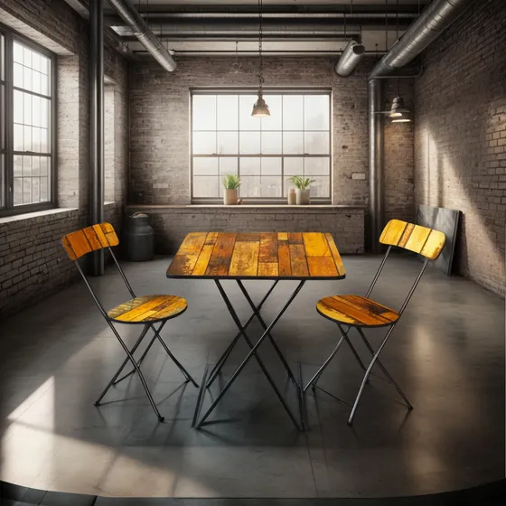 Set Plegable De Madera Mesa Y 2 Sillas Comedor Cafetería Color Marrón Cuadrado