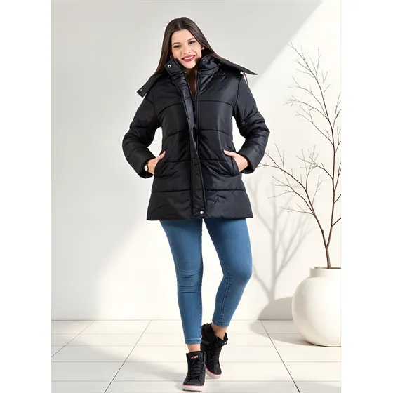 Campera Puffer De Mujer Abrigo Con Capucha Desmontable 