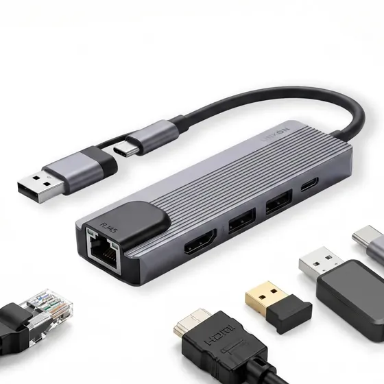 Hub Adaptador Usb C Rj45 5 En 2 Linkon Para Mac Macbook Windows - Aluminio