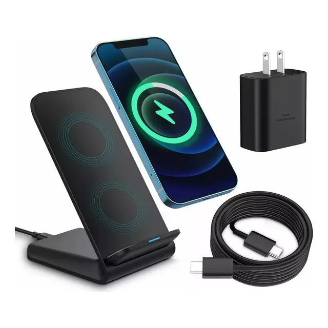 H'maston YD16 15W Cargador Inalámbrico con Adaptador y Cable de 1 Metro, Soporte para Teléfono, Compatible con iPhone 11/12/13/14/15, Samsung, LG y otros Dispositivos con Carga Inalámbrica