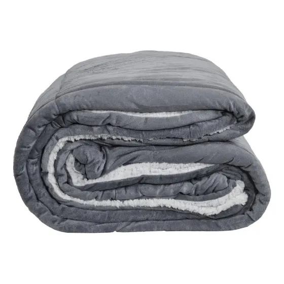 Cobija Térmica Ovejera Cama Doble/queen Color Gris Oscuro Diseño De La Tela Lisa