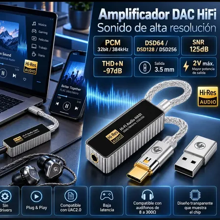 Conversor Audio Usb C A Jack 3.5mm Con Chip Cs43198 + Ct7601 32bit 384khz, Adaptador Audífonos Dac Usb C A Aux 3.5mm, Adaptador Audio Techwolf Usb-a Y Type C A 3.5mm Color Plateado
