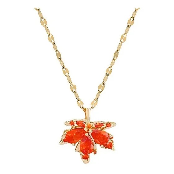 Collar Hoja De Arce Maple De Zirconias Brillante Caja Regalo