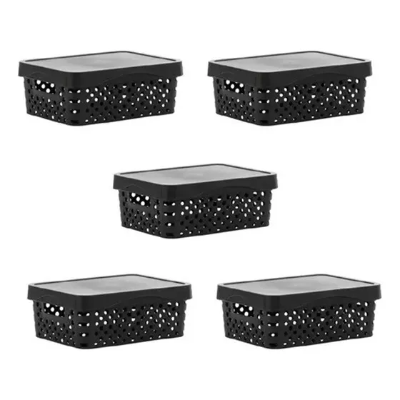 Caja Canasto Organizador Perforado X5 Multiuso Color Negro Garden Life