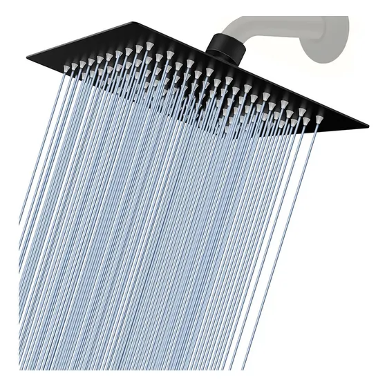 Regadera Cuadrada 20cm Lluvia Alta Presión Acero Inoxidable Negro