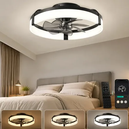 Ventilador de Teto de 50 cm com Luz LED, Motor DC Silencioso e Controle Remoto Para Sala ou Quarto