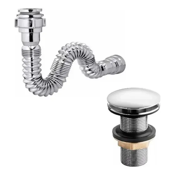 Kit Válvula Click Lavatório Metal + Sifão Universal Cromado