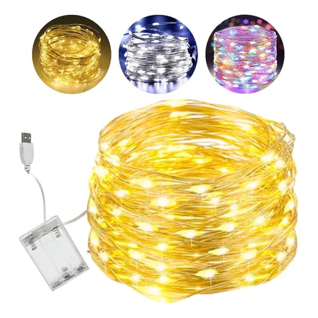 Cordão Fio De Fada 10m 100 Leds Enfeite Natal Branco Quente