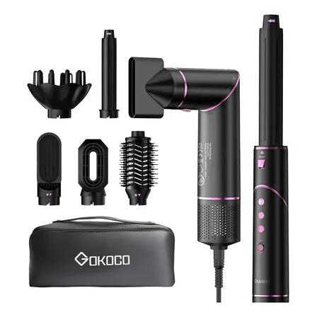 Secador De Cabelo Gokoco Com 7 Em 1 Escova Hot Air Styler Cor Preto 127v