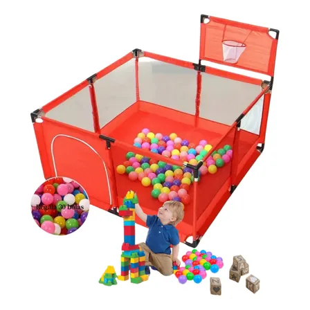 Corral Seguridad Bebes Con Aro De Basket 128cm Color Rojo
