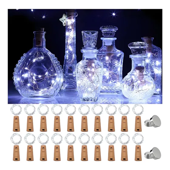 Kit 20 Rolha De Led Luz Fio Garrafa 2m * 20 Leds Luzes Fadas