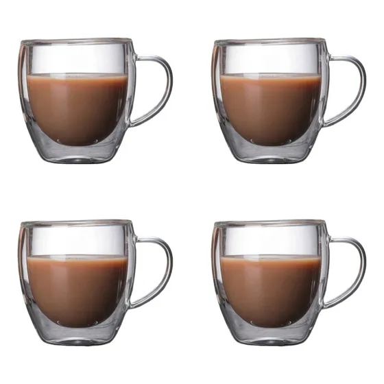 Kit 4 Xícaras De Vidro Parede Dupla Café Cappuccino 250ml