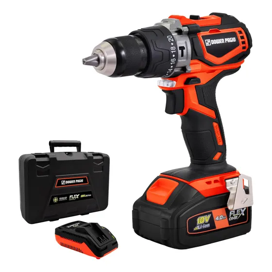 Taladro percutor atornillador inalámbrico de 13mm Dowen Pagio tpbb1318l + 1 batería de 4Ah + accesorios con maletín de transporte 50Hz