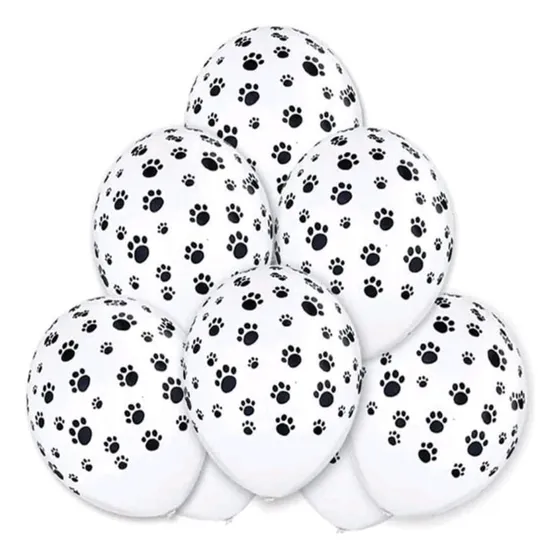 18 Globos Latex Estampado Patitas Perro-gato Cumpleaños 