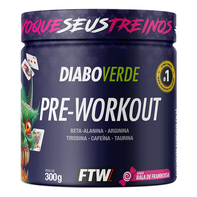 Suplemento Em Pó Pre Treino Pre Workout 300g Sabor Bala De Framboesa Ftw - Diabo Verde Suplemento Em Pó Pre Treino Pre Workout 300g Sabor Bala De Framboesa Ftw - Diabo Verde