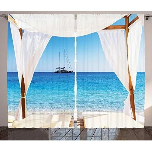 Ambesonne Balinés Cortinas, Playa A Través De Bali Cama Sol 