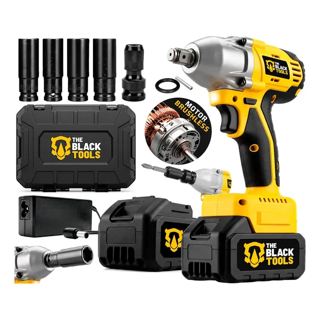 Chave De Impacto A Bateria 21v 1/2 Pol 2400 Rpm Bivolt Com Acessórios E Maleta The Black Tools Amarelo/preto 127/220v