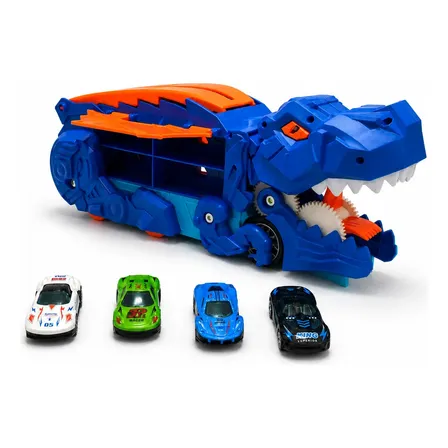Caminhão Dinossauro Engole Carrinho 3 Em 1 Pista Brinquedo Caminhão Azul
