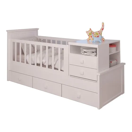 Cuna Funcional Cajonera Cambiador Mdf Laqueada Infantil Bebe