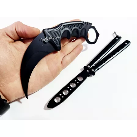 Set Cuchillo Kerambit Navaja Mariposa Sin Filo Black Negro 