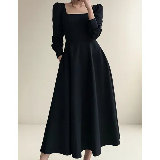 Elegante Vestido De Mujer Cuello Cuadrado Manga Larga