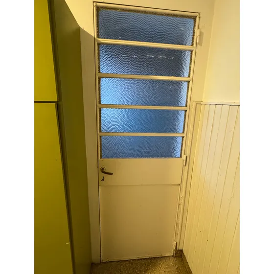 Puerta + Marco De Hierro Vidrio Antigua Muy Buen Estado Blanco