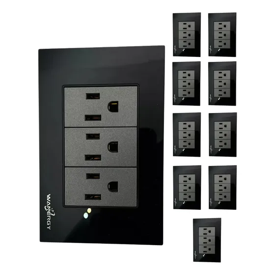 Pack 10 Pzs  Placa Armada Triple Contacto Cristal Negro