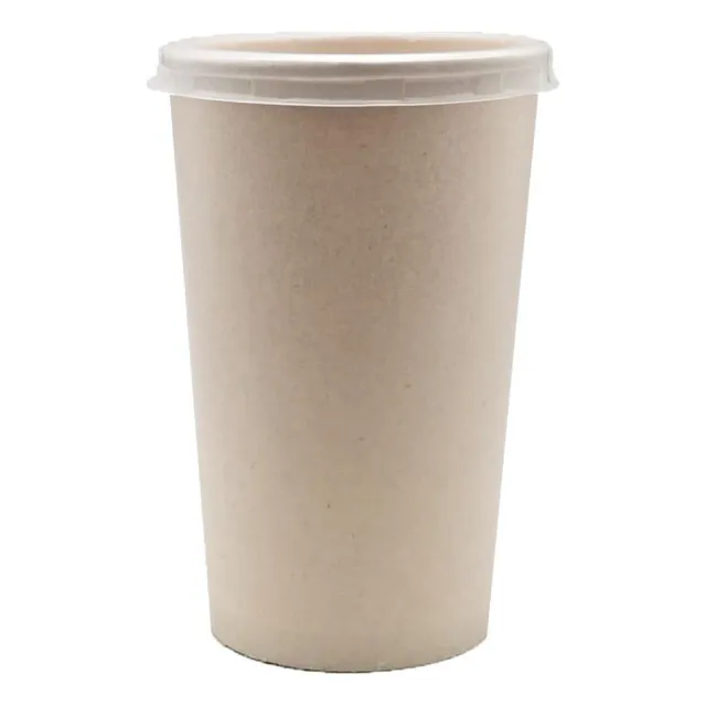 Vaso De Fibra De Caña 16 Oz Ecológico + Tapa Paq. X 50 Uds.