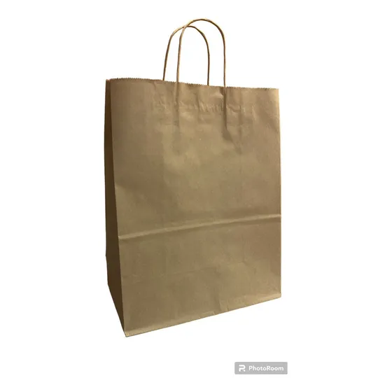 Bolsa De Kraft Marron 25.5x33+13 Manija Trenzada