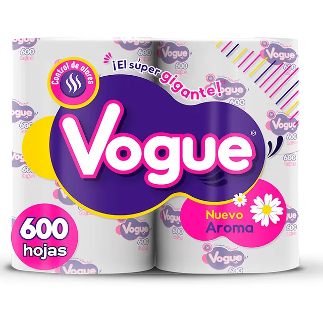 Papel Higiénico x4 Rollos Con 600 Hojas C/u Aroma Manzanilla Vogue