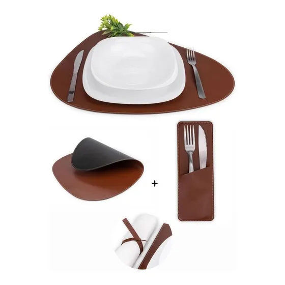 Jogo Americano Mesa Posta 6 Conjuntos Porta Talher Cor Preto/Café South Pad Country Vintage Retro