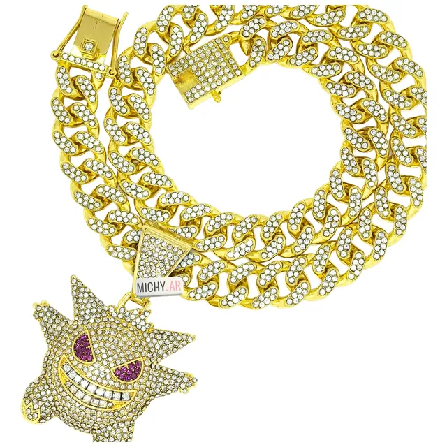 Cadena Cubana Gengar Dark Con Diamantes Iced Simil Oro M®