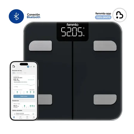 Balanza Digital con Bluetooth Femmto BCS13 para Baño Medidor de Grasa Corporal y Masa Muscular