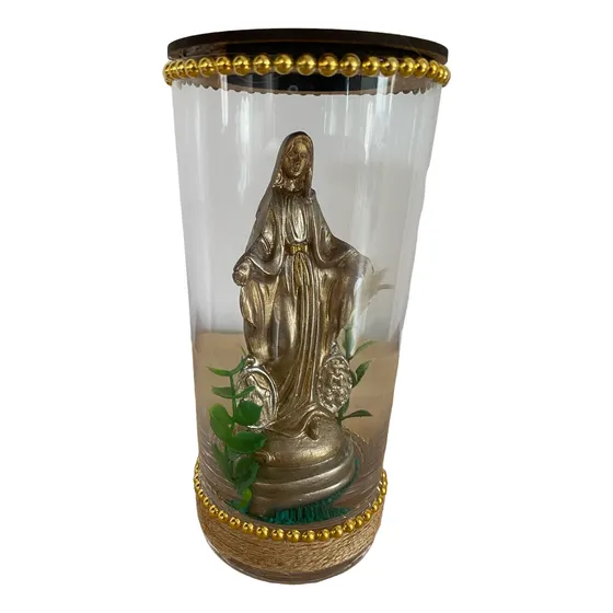 Hermosa Virgen De La Milagrosa Dorada En Un Cristal 17x8cm