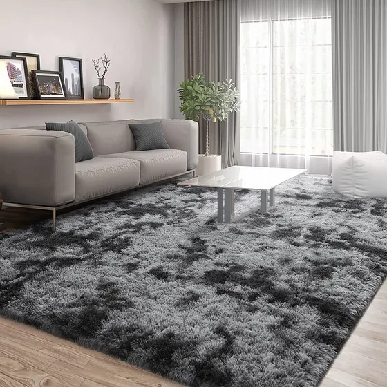 Alfombra Decorativa Sala De Estar Y Dormitorio 200 X 120 Cm Fouortunate-bee Shaggy Carpet Gris Oscuro Geométrico