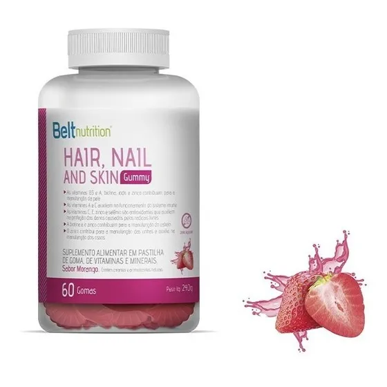Belt Hair Nail And Skin Gummy Morango 60 Gomas