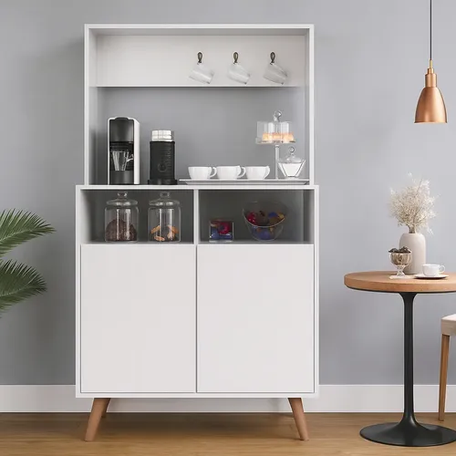 Cantinho do Café Retrô Com 2 Portas e Porta Xícaras - Off White