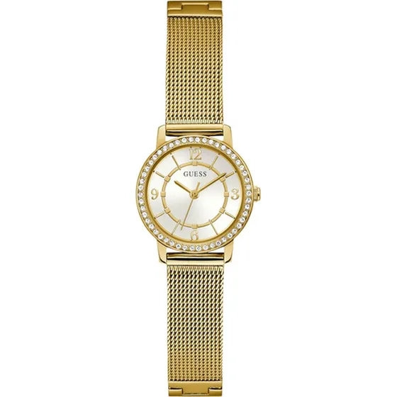 Reloj De Dama Guess, 28mm, Tono Dorado, Malla Y Esfera Blanc