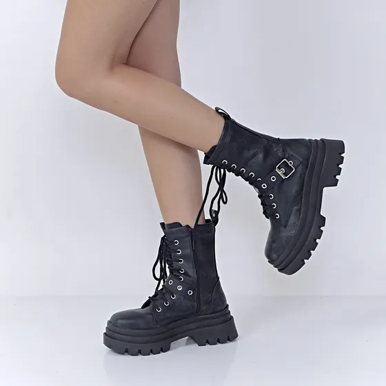 Borcego Con Cordones Hebilla De Mujer Cómodas Noche Dia