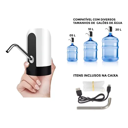 Bomba Para Galão Água Elétrica Garrafão Torneira Filtro Usb Preto