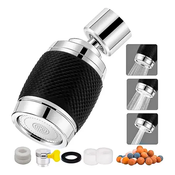 Cabezal Extensor Grifo Canilla Cocina 360° C Filtro 3 Modos Negro Pulido