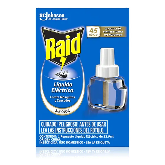 Raid Insecticida Mata Mosquitos Líquido Sin Olor  45 Noches